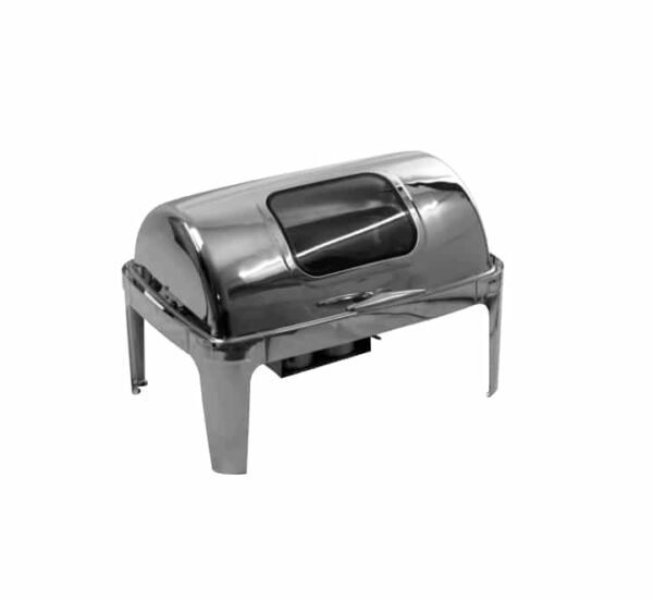 Silver Rectangular Roll Top Chafing Dish with Window